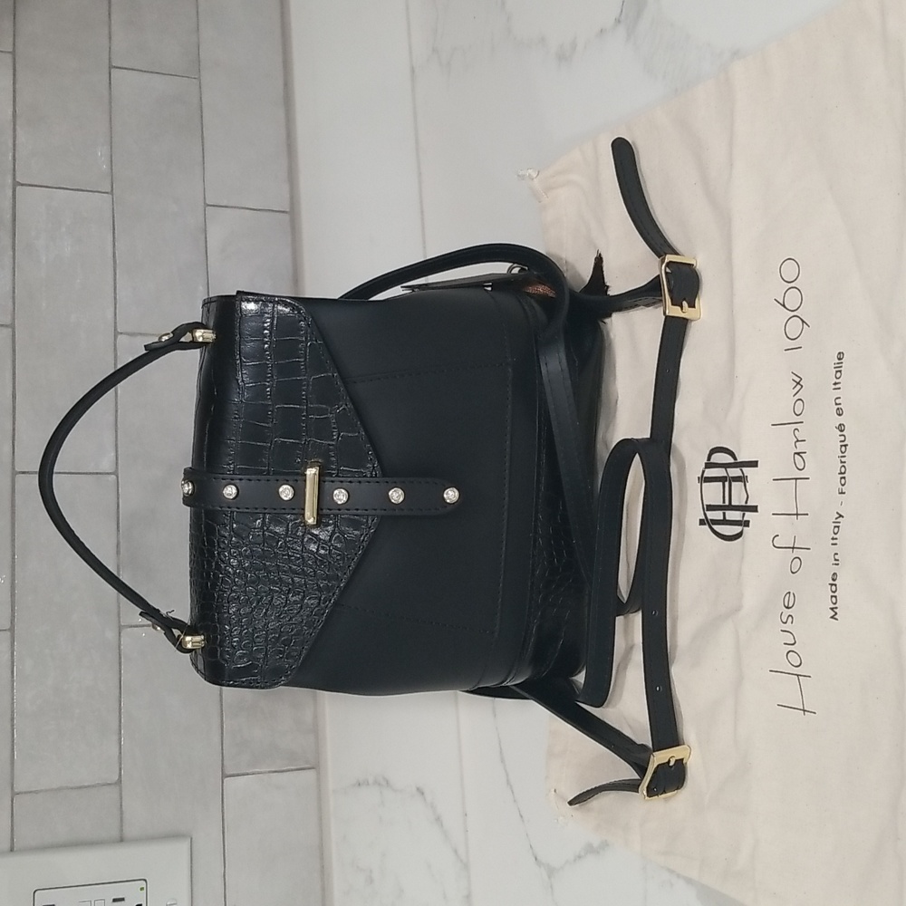 NWT House of harlow 1960 Crystal Studded Black Backpack Shoulder Handbag - Picture 8 of 14